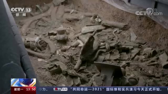 三星堆再次出土一件青铜神树 耗时4个月提取出土！