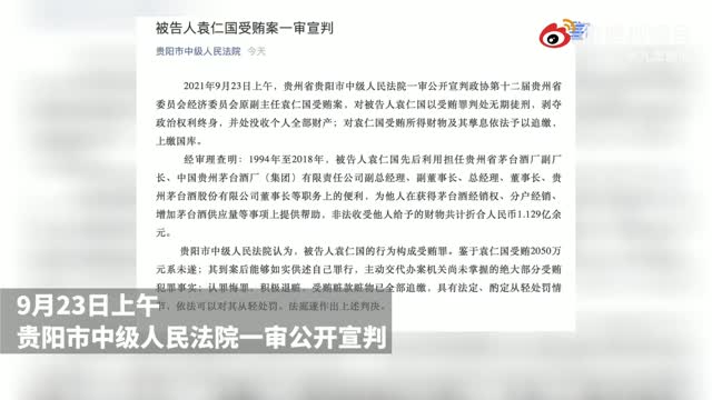 茅台原董事长袁仁国被判无期徒刑，他曾称：希望自己的事情能给茅台整改，提供制度上反思
