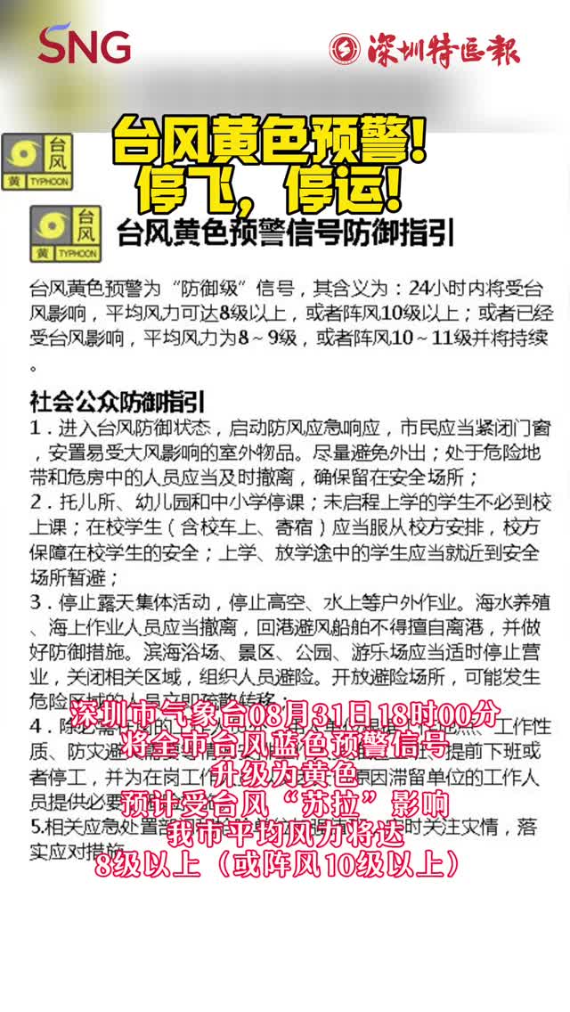 台风黄色预警！停飞，停运！