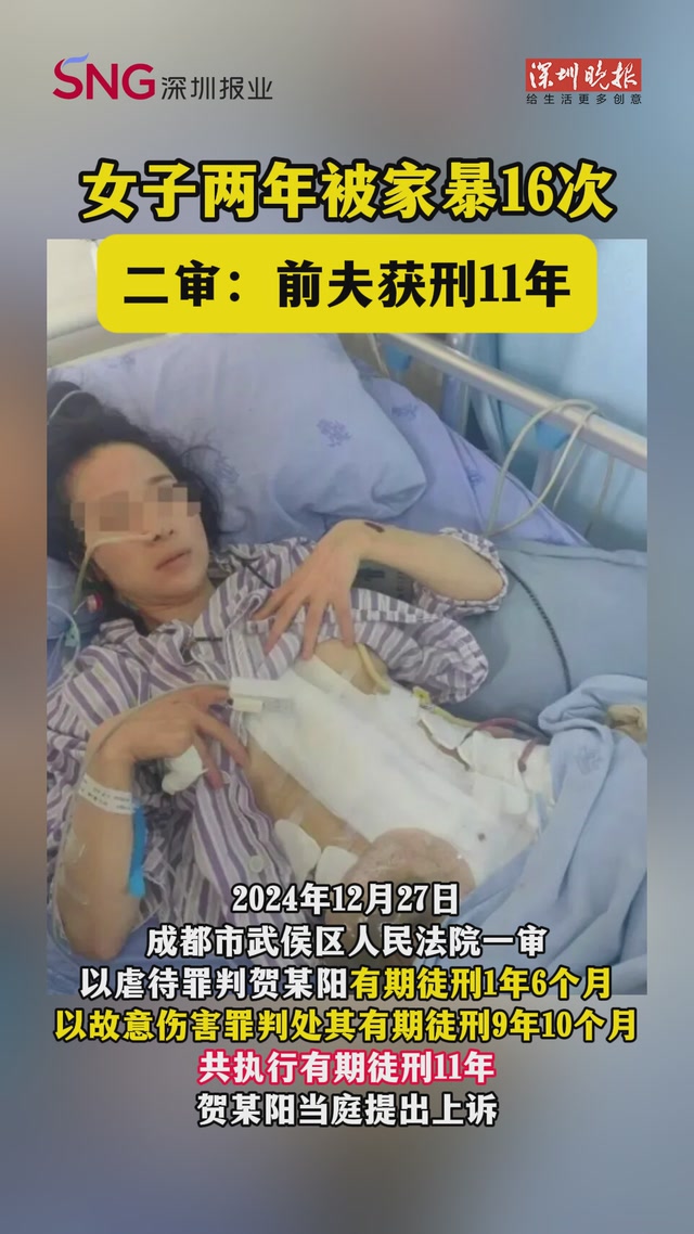 女子两年被家暴16次，二审：前夫获刑11年