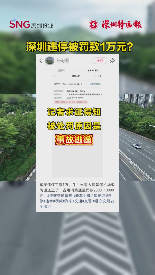深圳违停被罚款1万元？假的！
