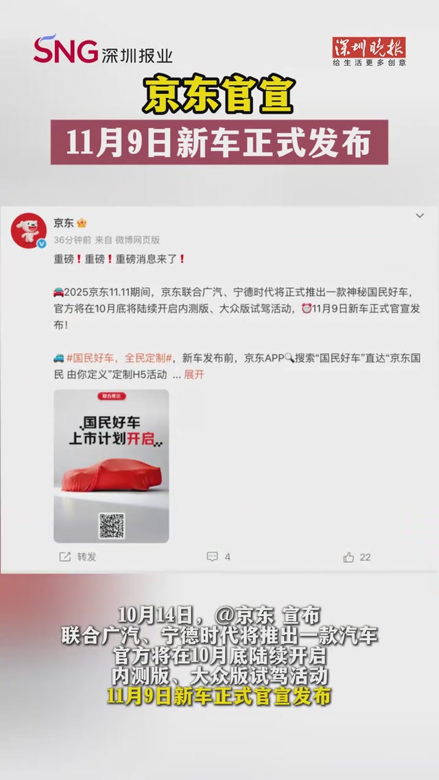 京东官宣：11月9日新车正式发布